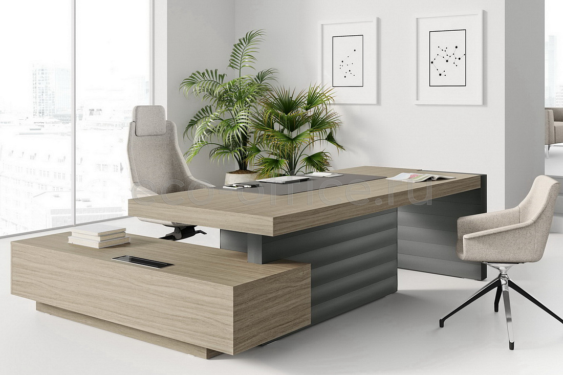 Стол руководителя с левой боковой опорой и правой тумбой JERA 159964 Grey Elm / Slate  стоимость