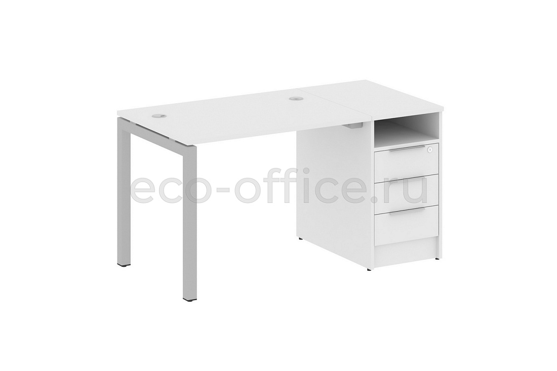 Рабочая станция с опорной тумбой METAL SYSTEM QUATTRO 5x5 50БП.РС-СТП-1.1 Белый / Серый металл купить в Челябинске